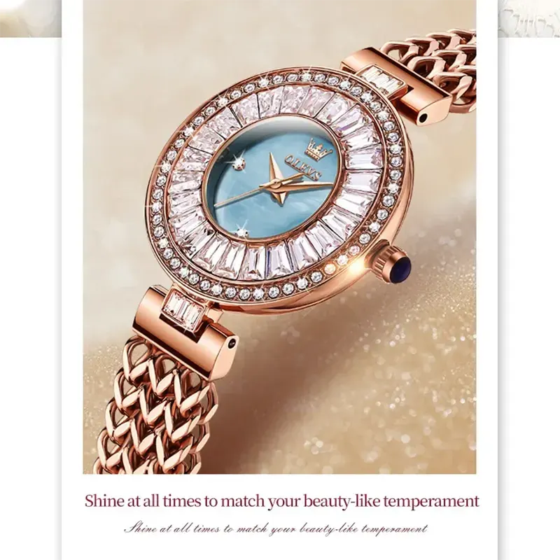 Olevs Light Blue MOP Dial Rose Gold ladies Watch- 9959